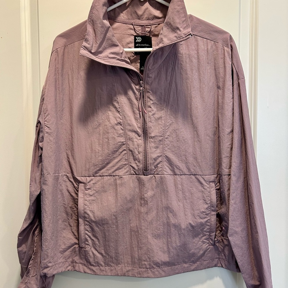 Womens purple packable windbreaker jacket 1/2 zip Long Sleeve